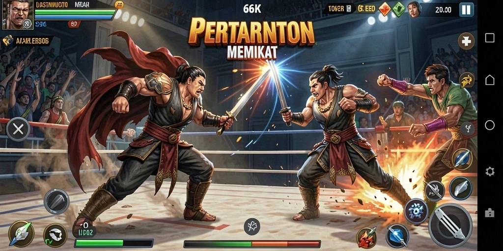 Screenshot utama menampilkan aksi pertarungan seru di 66K.
