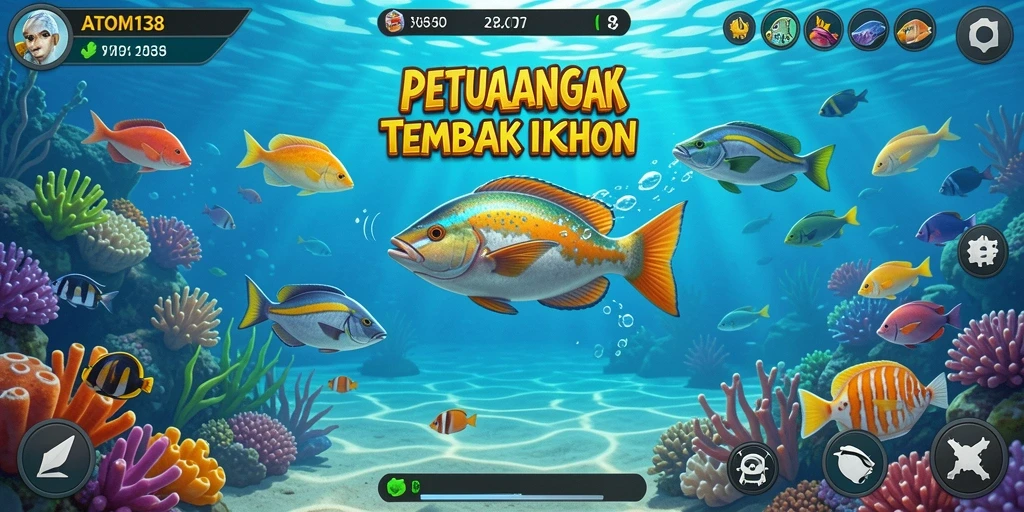 Gameplay ATOM138 menampilkan aksi tembak ikan yang seru dan mendebarkan.