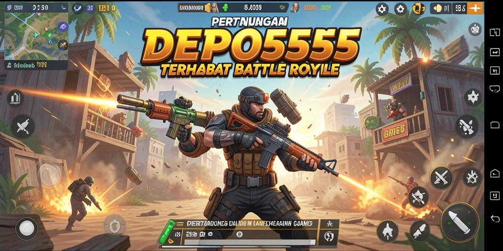 Tampilan seru gameplay battle royale DEPO555 penuh aksi.