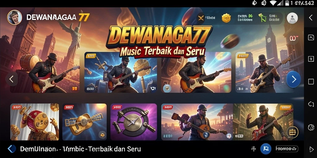 Tampilan gameplay DEWANAGA77 menunjukkan fitur musik interaktif dan antarmuka yang menarik.