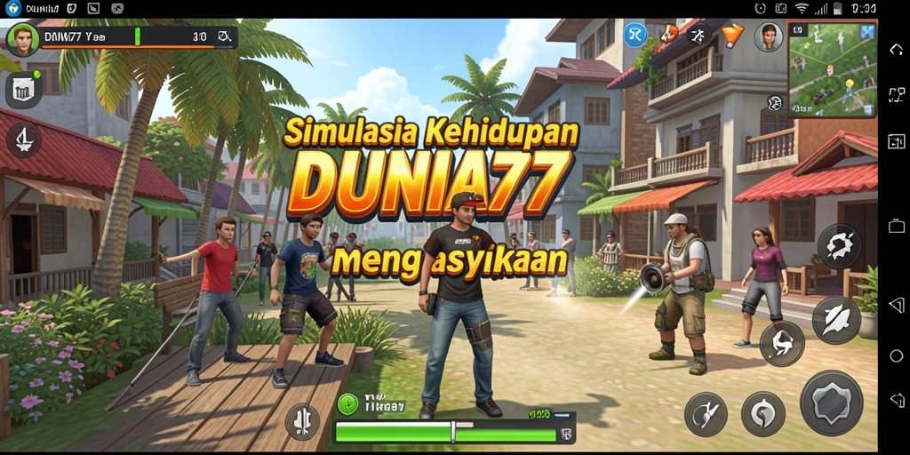 Tangkapan layar gameplay dari DUNIA77 yang menampilkan interaksi karakter dan lingkungan.