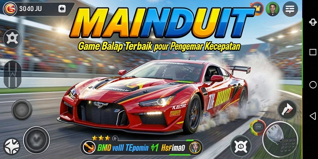 Tampilan gameplay seru dalam MAINDUIT menunjukkan balapan penuh kecepatan.