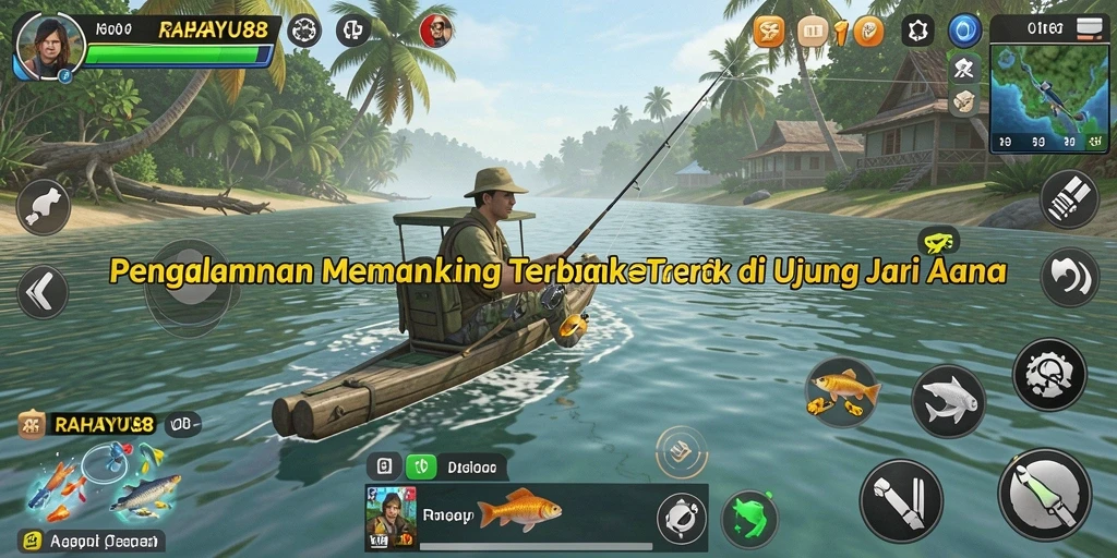 Tampilan gameplay RAHAYU88 saat memancing di lautan terbuka.