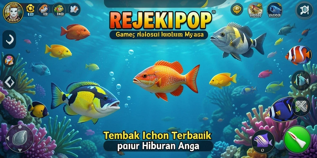 Screenshot utama gameplay menunjukkan aksi tembak ikan yang seru.