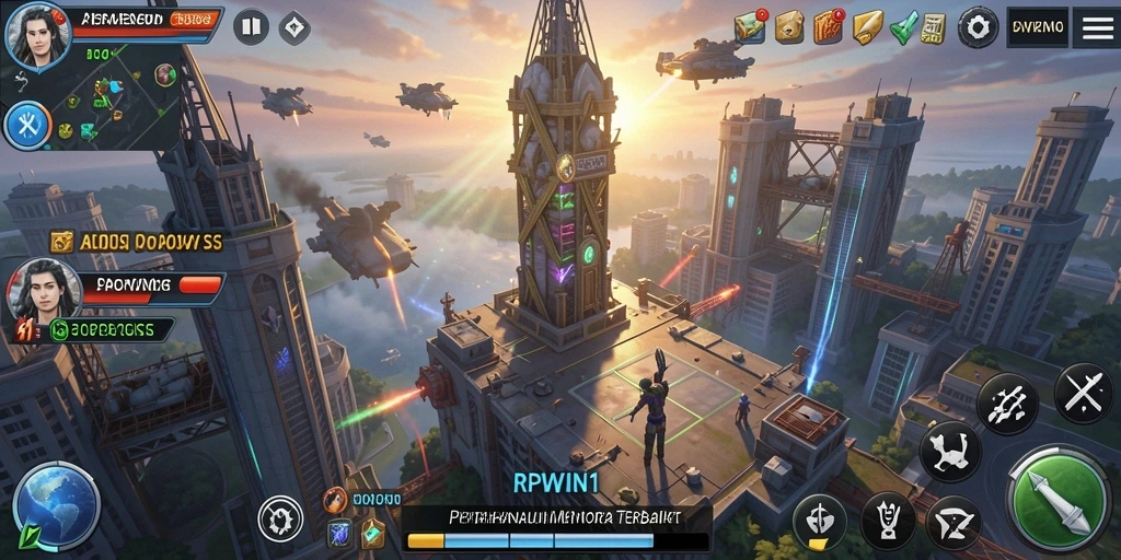 Gameplay menegangkan Tower Defense di RPWIN1 dengan menara dan musuh yang beragam.