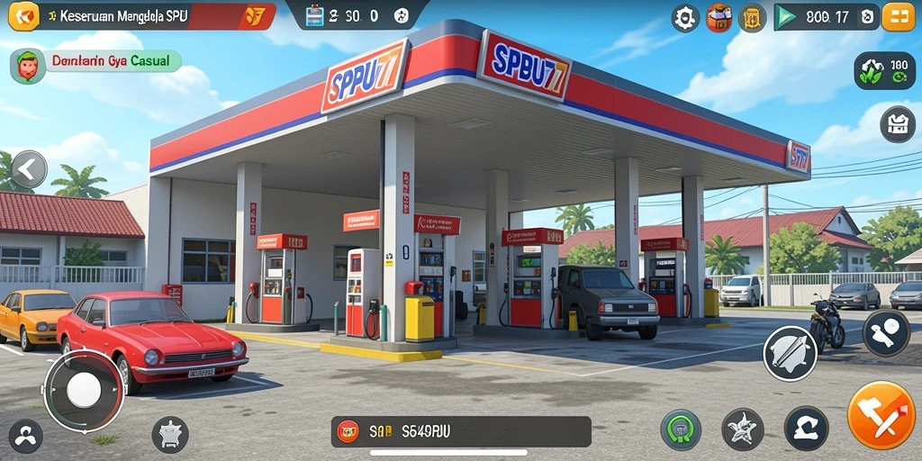 Tampilan gameplay SPBU77 dengan suasana pengelolaan SPBU yang menarik.